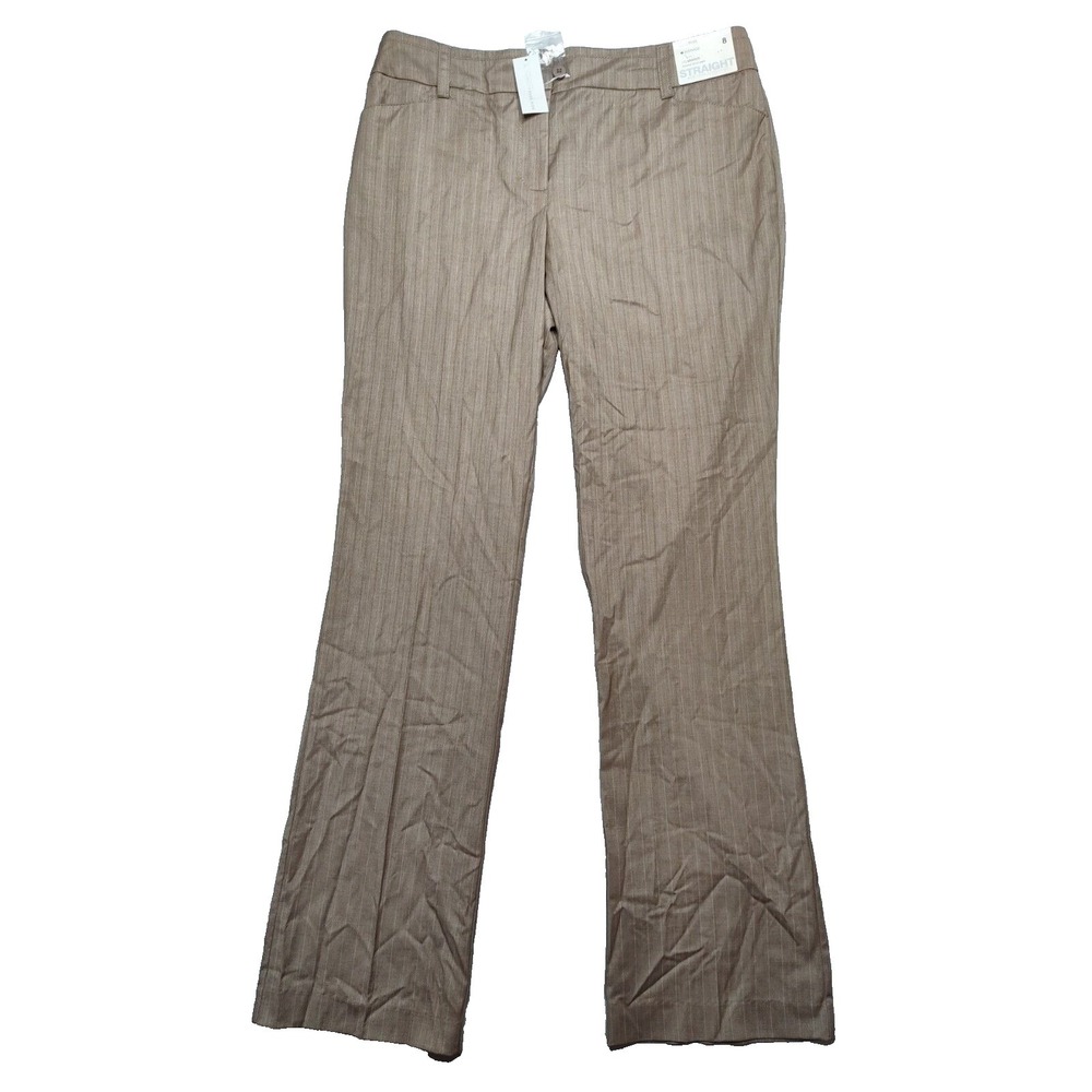 NY&C Women 8 Average Light Brown Striped Straight Leg‎ Bleaker Street Pants NEW